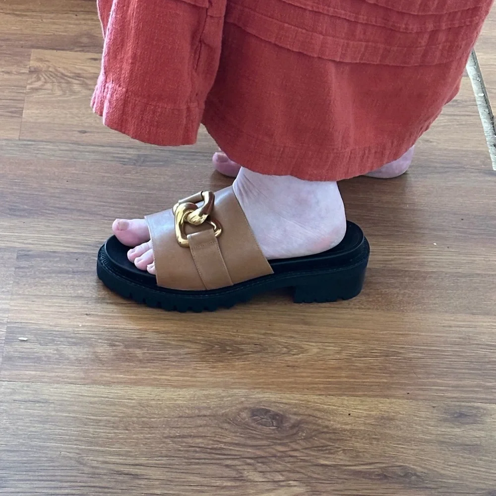 Aersoles Brown Slide Sandals with Gold Accent - Picture 5 of 5